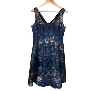 Donna Ricco NY Floral Scuba Dress Size 10 Blue Purple Sleeveless Lined Back Zip